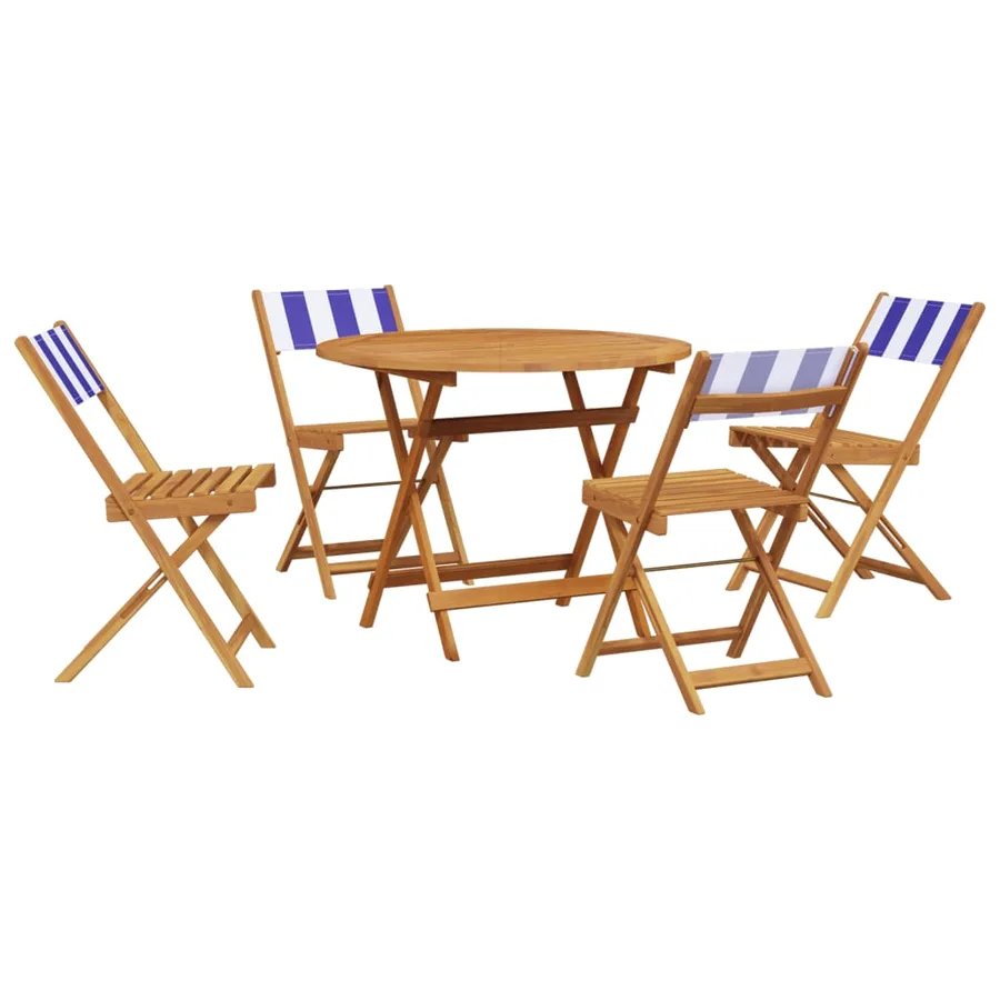 Ensemble à manger de jardin 5 pcs bleu blanc tissu bois massif - 2