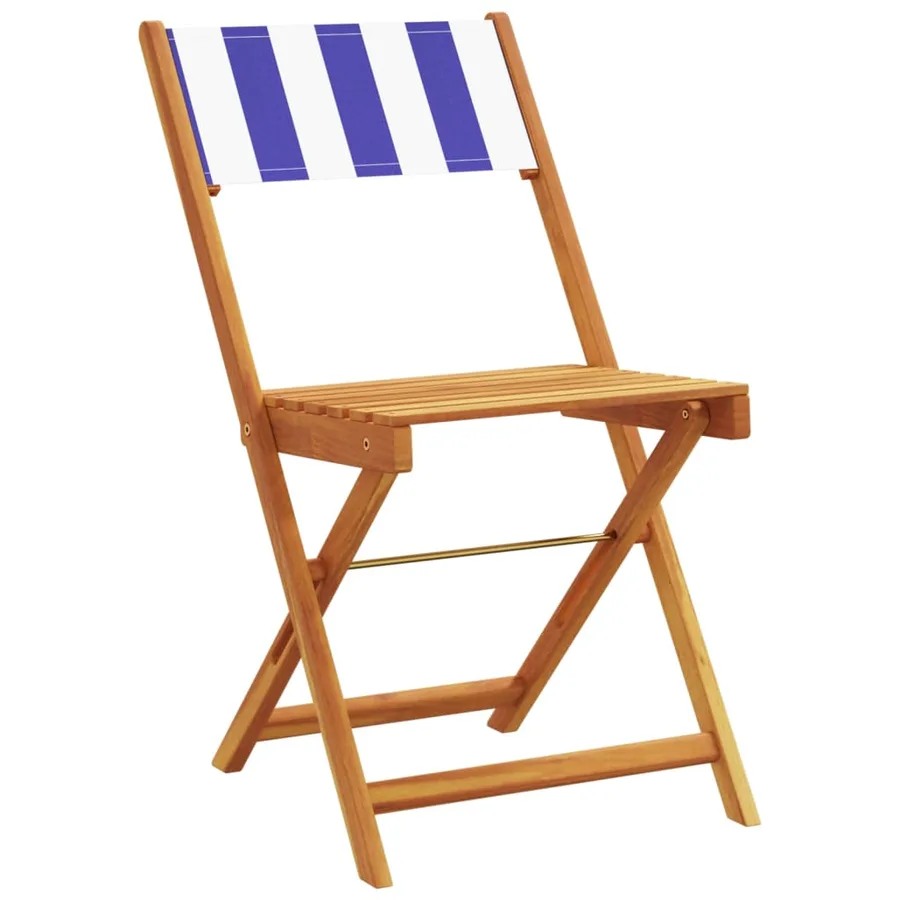 Ensemble à manger de jardin 5 pcs bleu blanc tissu bois massif - 3