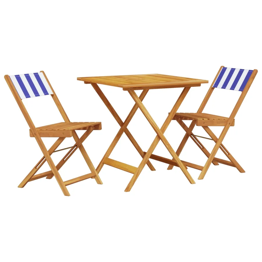 Ensemble de bistro 3 pcs bleu et blanc tissu et bois massif - 2