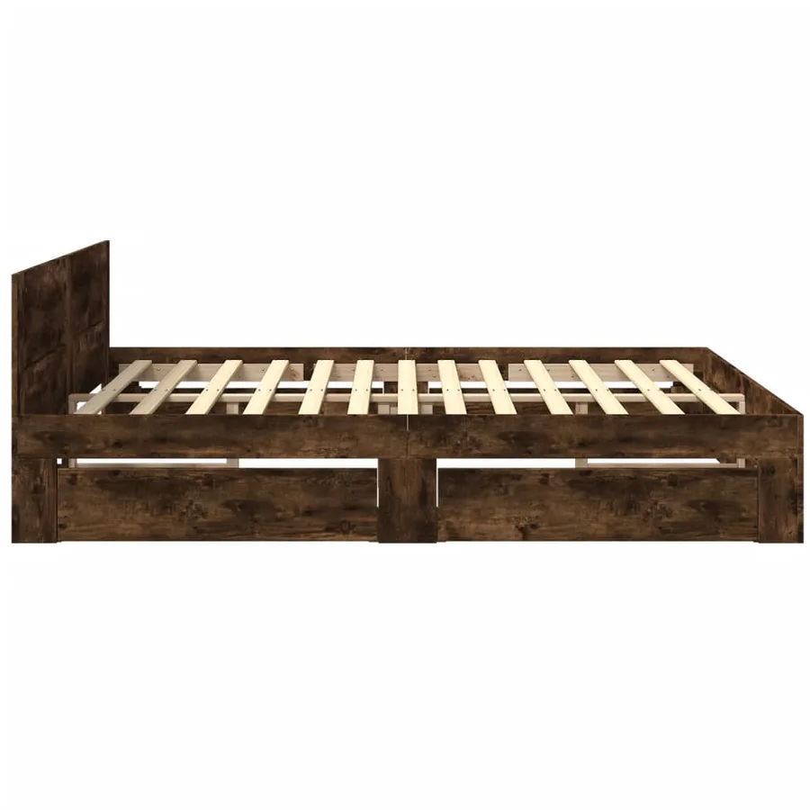 Cadre de lit avec tête de lit chêne fumé 200x200 cm - 6