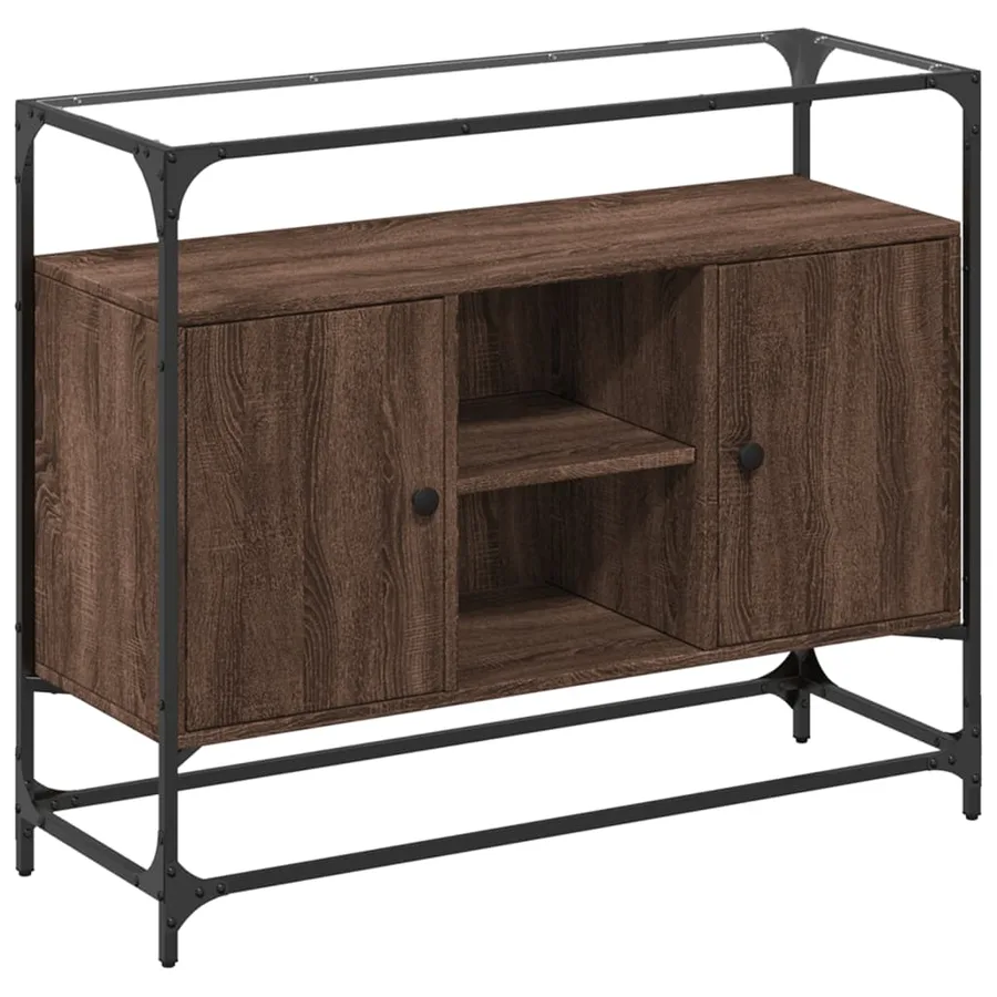 Buffet avec dessus en verre chêne marron bois d'ingénierie - 2