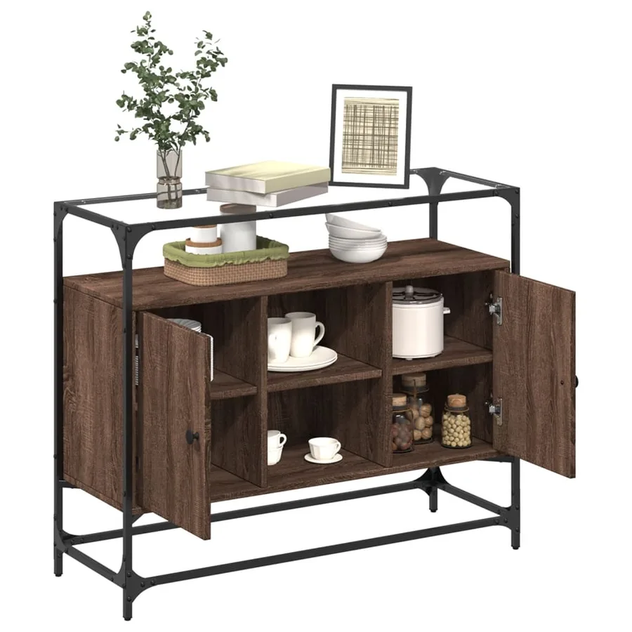Buffet avec dessus en verre chêne marron bois d'ingénierie - 3