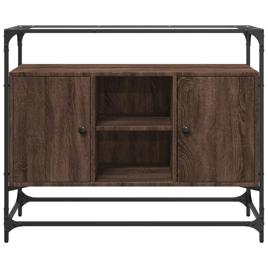 Buffet avec dessus en verre chêne marron bois d'ingénierie - 4
