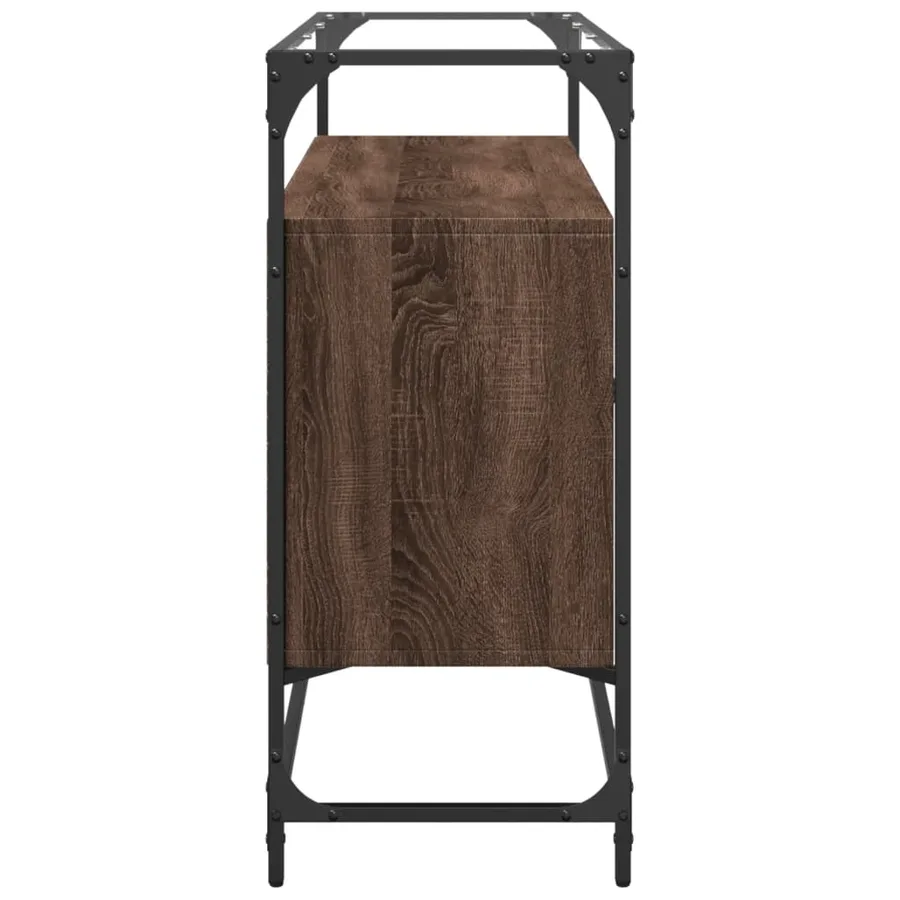 Buffet avec dessus en verre chêne marron bois d'ingénierie - 5