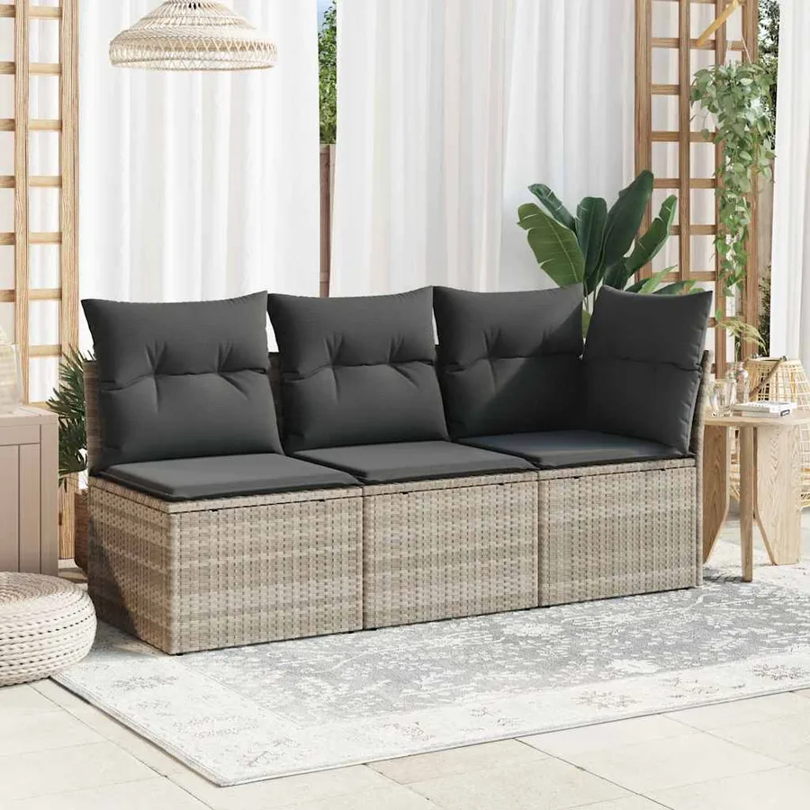 Chaise de jardin sans accoudoirs avec coussins gris clair rotin - 3