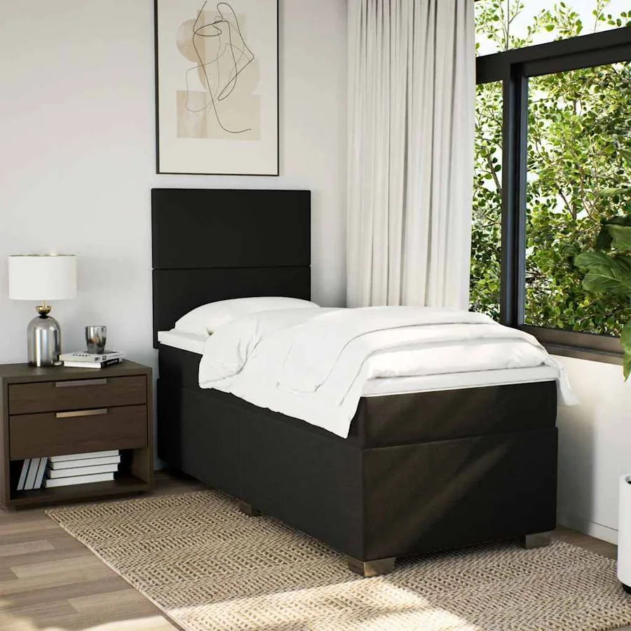 Sommier à lattes de lit et matelas Noir 80x200 cm Tissu - 4