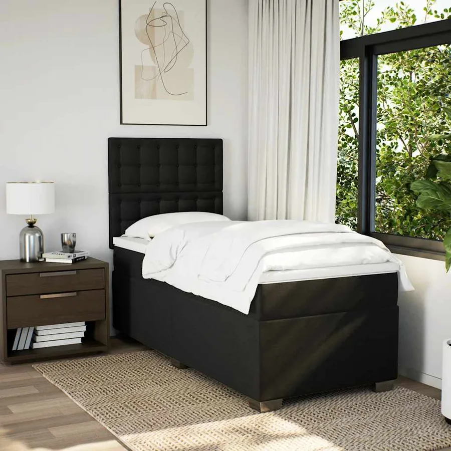 Sommier à lattes de lit et matelas Noir 80x200 cm Tissu - 4