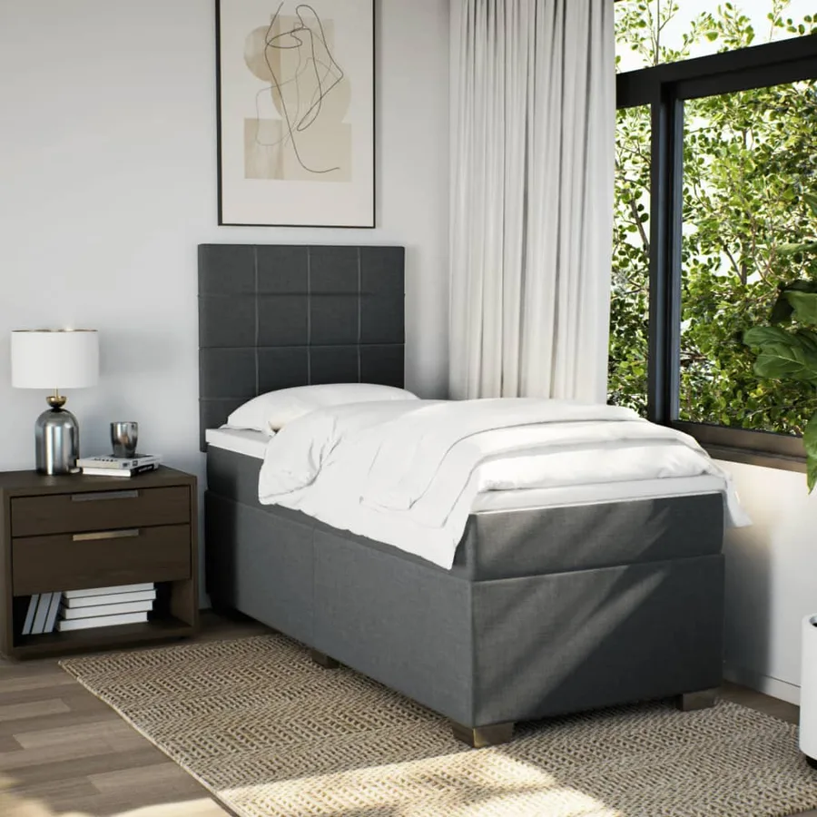 Sommier à lattes de lit et matelas Gris foncé 90x190 cm Tissu - 3
