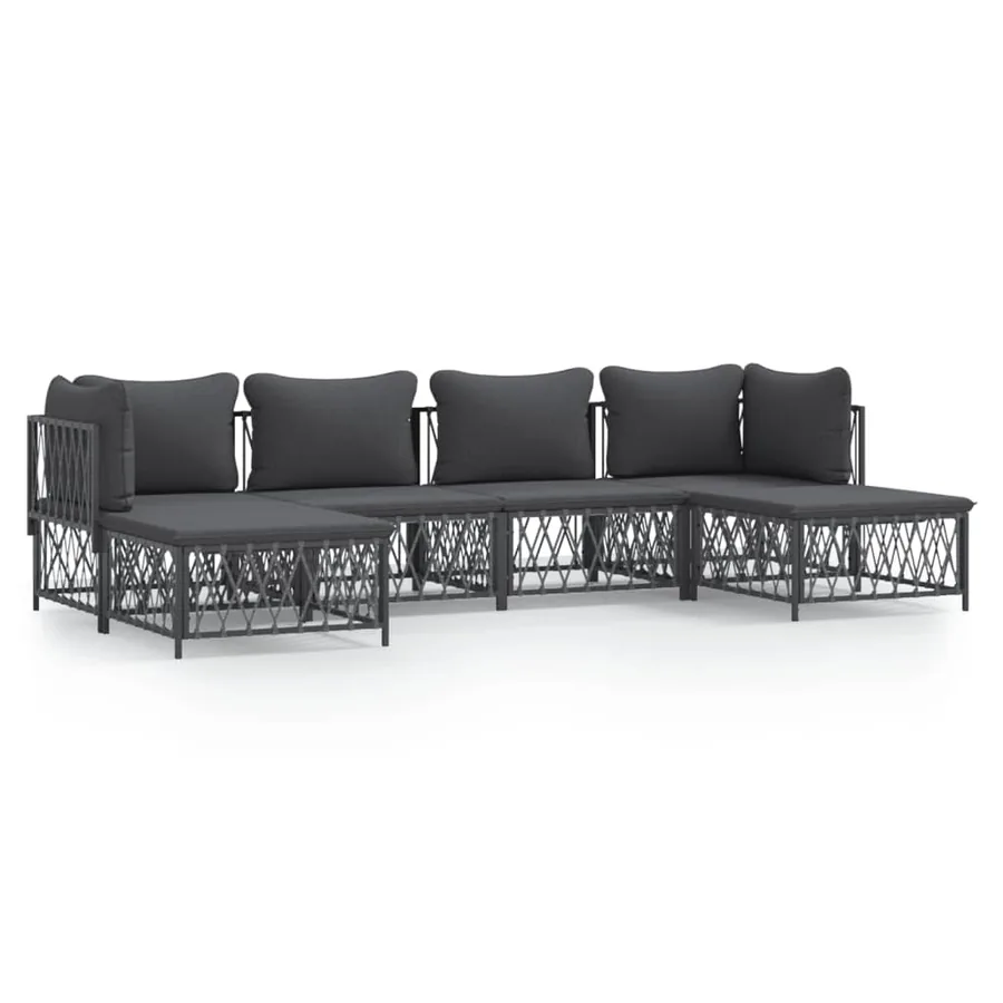 Salon de jardin avec coussins 6 pcs anthracite acier - 2