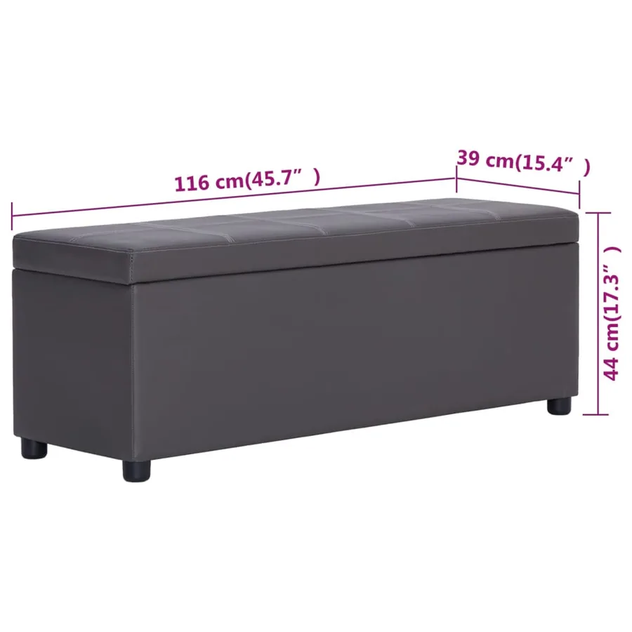 Banc avec compartiment de rangement 116 cm Gris Similicuir - 8
