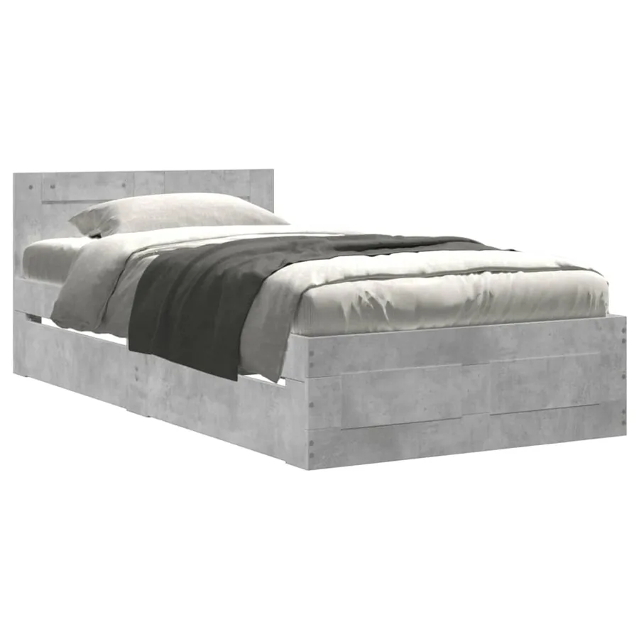 Cadre de lit et tête de lit sans matelas gris béton 90x200 cm - 2