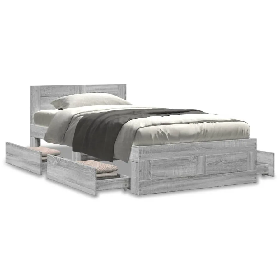 Cadre de lit et tête de lit sans matelas gris béton 90x200 cm - 4