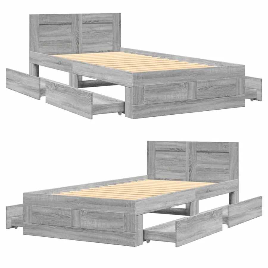 Cadre de lit et tête de lit sans matelas gris béton 90x200 cm - 8