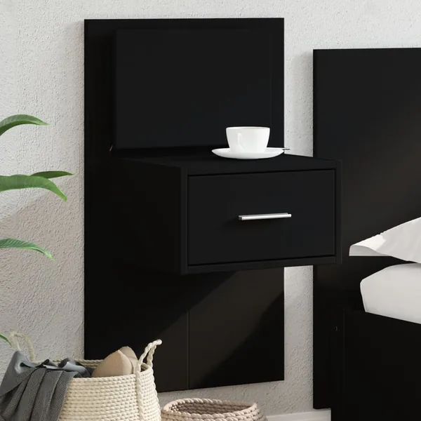 Table de chevet murale avec lumières LED noir