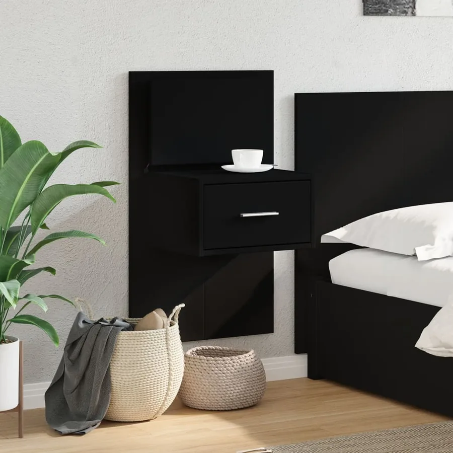 Table de chevet murale avec lumières LED noir - 4