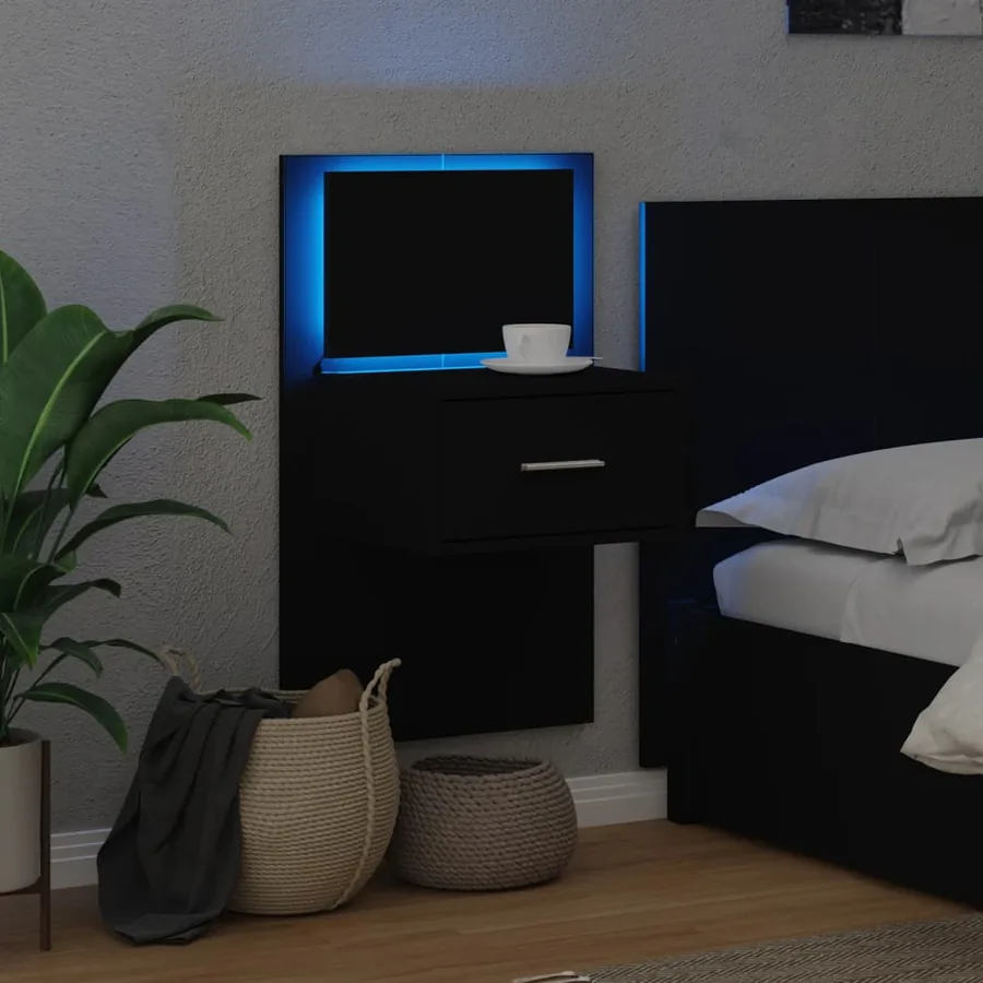 Table de chevet murale avec lumières LED noir - 5