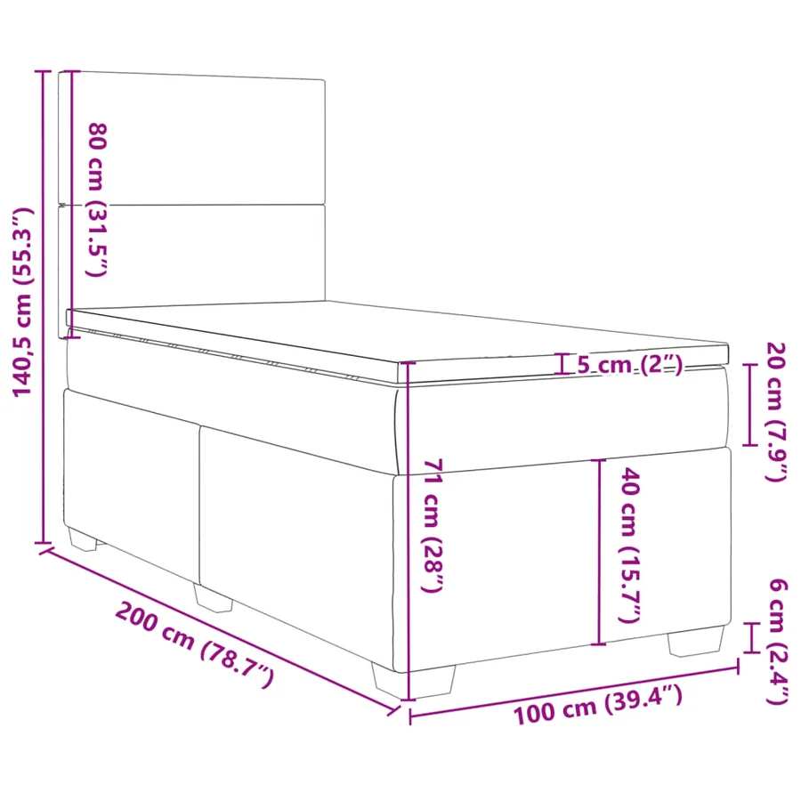 Sommier à lattes de lit avec matelas Gris clair 100x200cm Tissu - 18