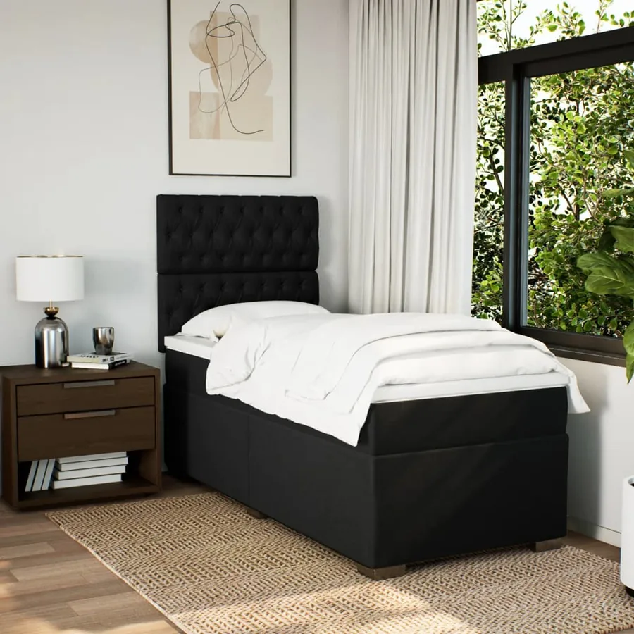 Sommier à lattes de lit avec matelas Noir 100x200 cm Tissu - 4