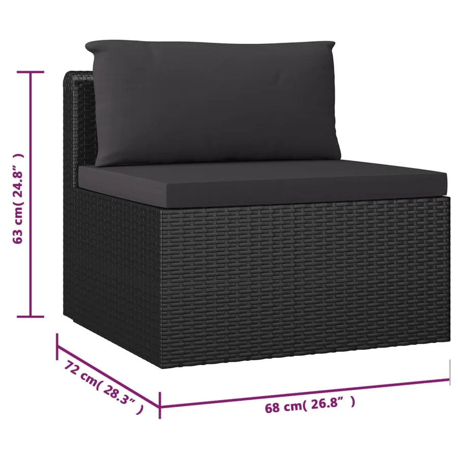 Salon de jardin 9 pcs avec coussins Résine tressée Noir - 10
