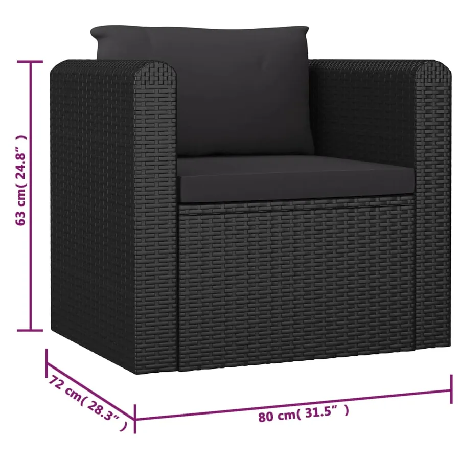 Salon de jardin 9 pcs avec coussins Résine tressée Noir - 11