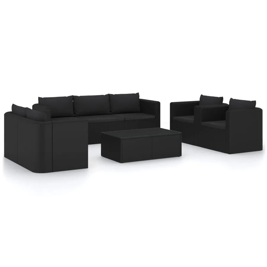Salon de jardin 9 pcs avec coussins Résine tressée Noir - 2