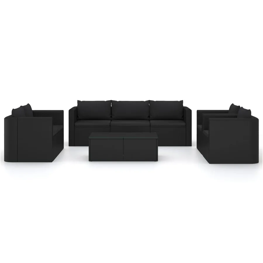 Salon de jardin 9 pcs avec coussins Résine tressée Noir - 3