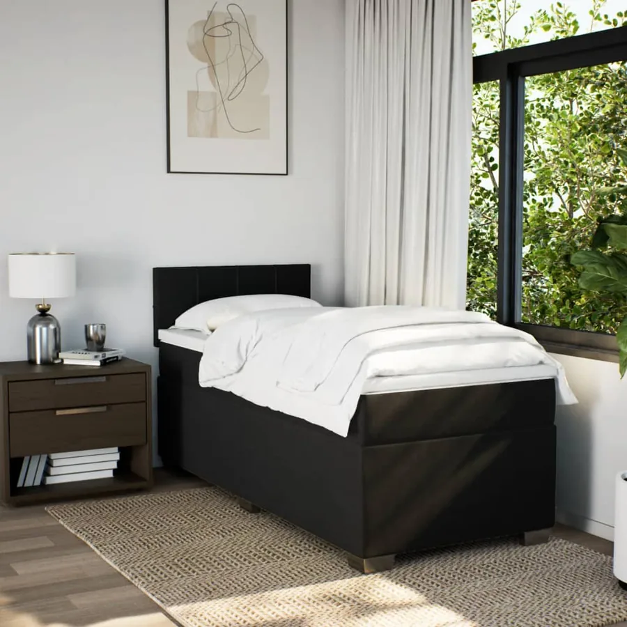 Sommier à lattes de lit avec matelas Noir 100x200 cm Tissu - 3