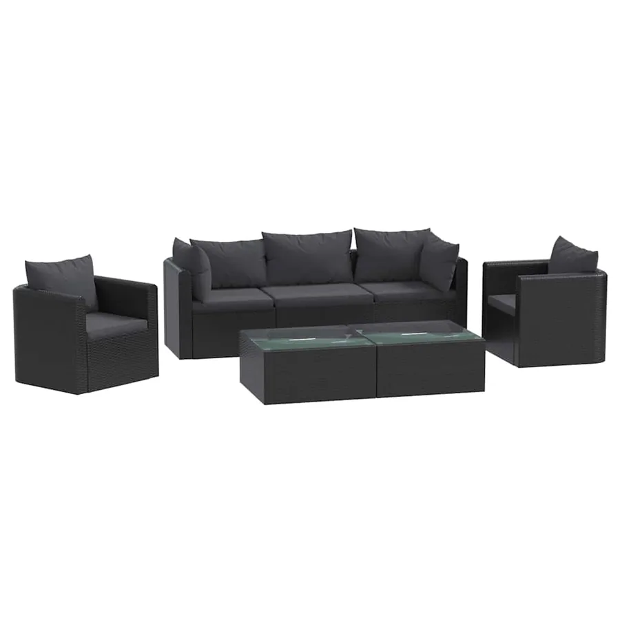 Salon de jardin 7 pcs avec coussins Résine tressée Noir - 2