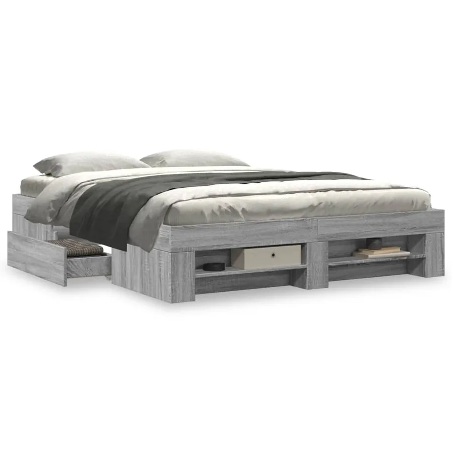 Cadre de lit sans matelas sonoma gris 160x200cm bois ingénierie - 4