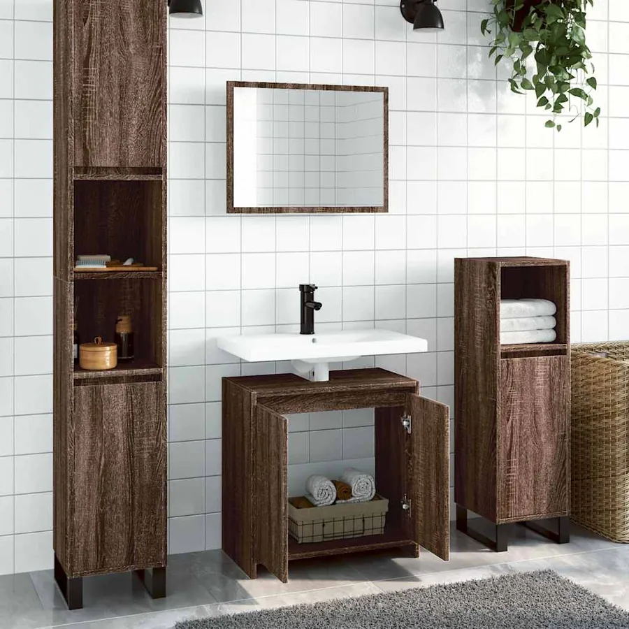 Ensemble de meubles de salle de bain 2 pcs Chêne marron