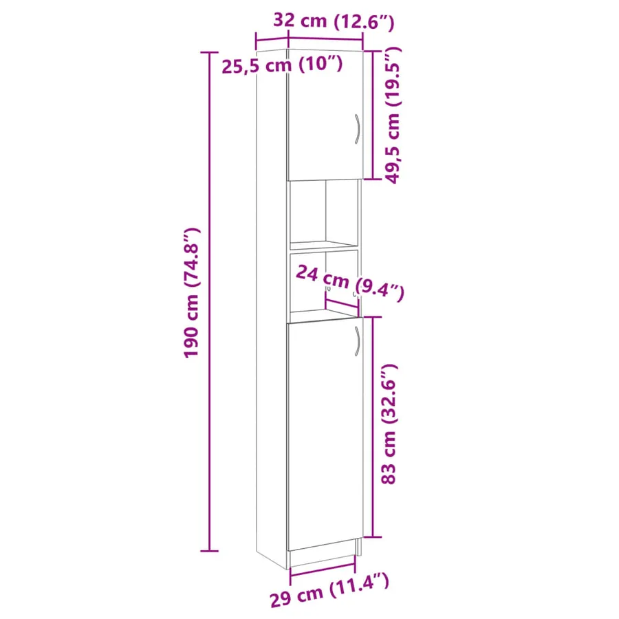 Armoire de salle de bain Chêne sonoma 32x25,5x190 cm Aggloméré - 10