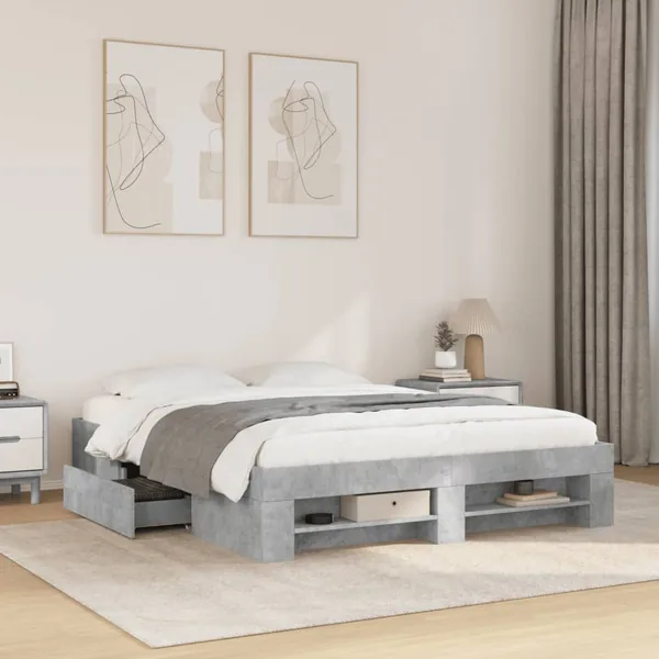 Cadre de lit sans matelas gris béton 160x200 cm bois ingénierie