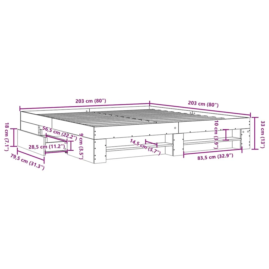 Cadre de lit sans matelas blanc 200x200 cm bois d'ingénierie - 11