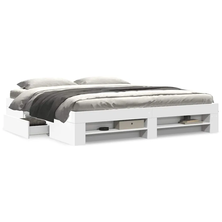 Cadre de lit sans matelas blanc 200x200 cm bois d'ingénierie - 4