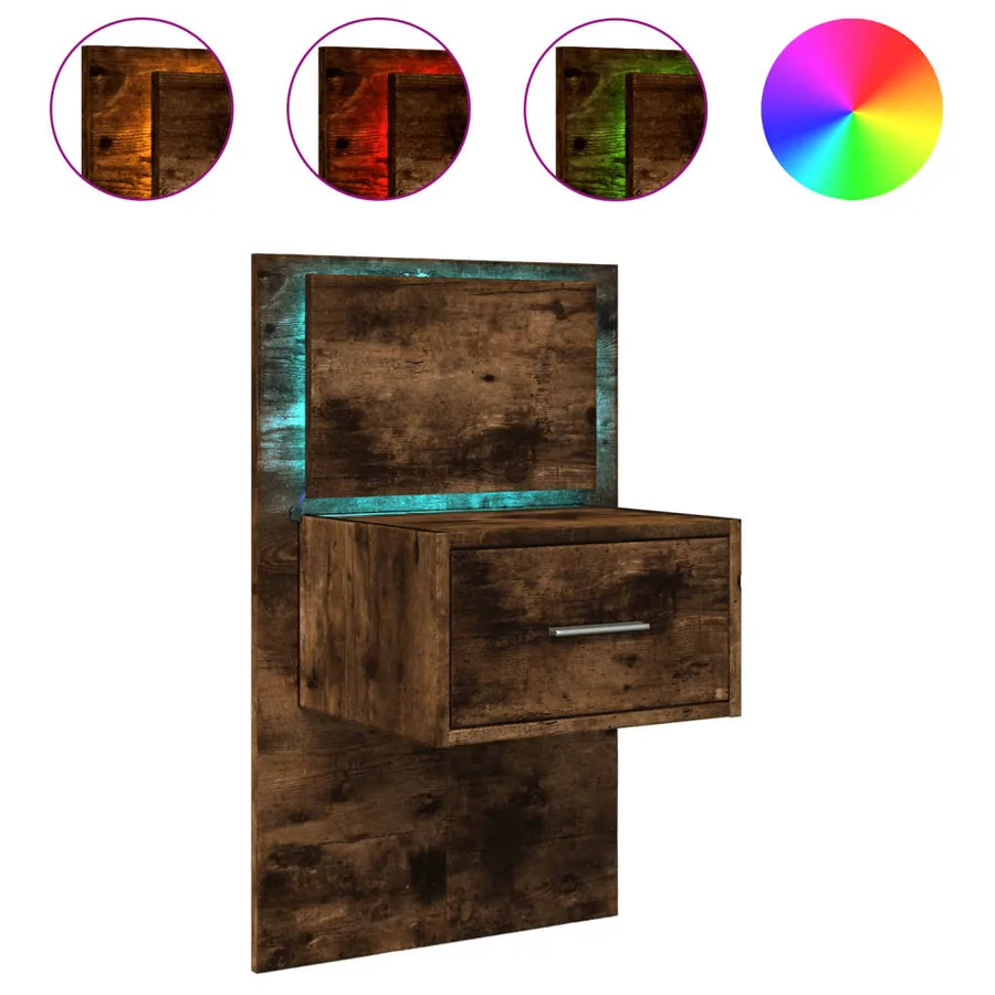 Table de chevet murale avec lumières LED chêne fumé - 2