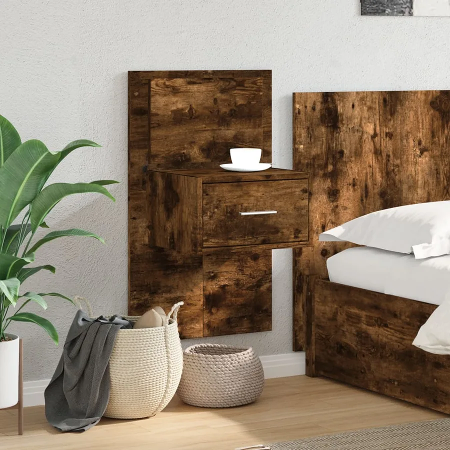 Table de chevet murale avec lumières LED chêne fumé - 4