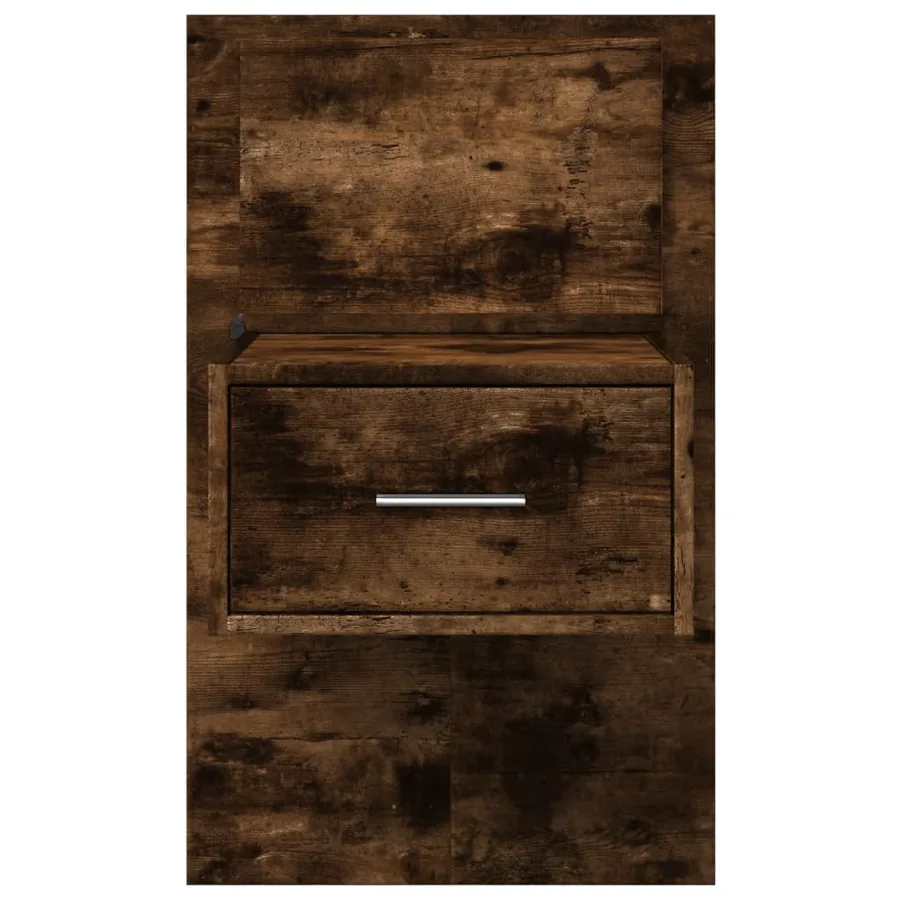 Table de chevet murale avec lumières LED chêne fumé - 6