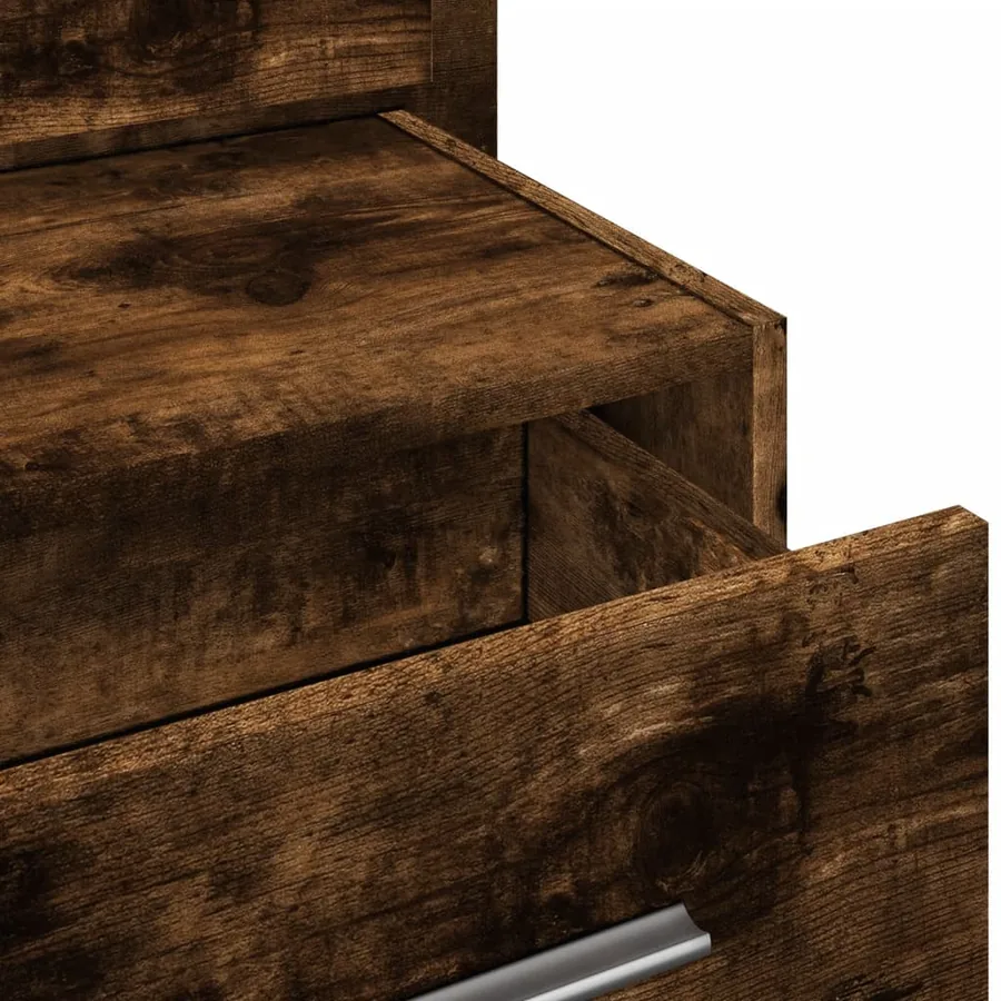 Table de chevet murale avec lumières LED chêne fumé - 9