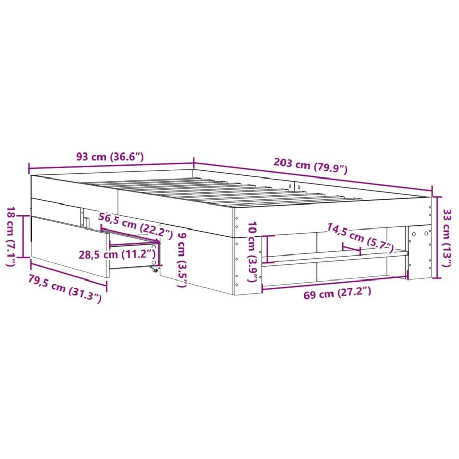 Cadre de lit sans matelas sonoma gris 90x200 cm - 11