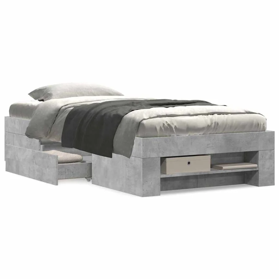 Cadre de lit sans matelas gris béton 100x200 cm bois ingénierie - 4