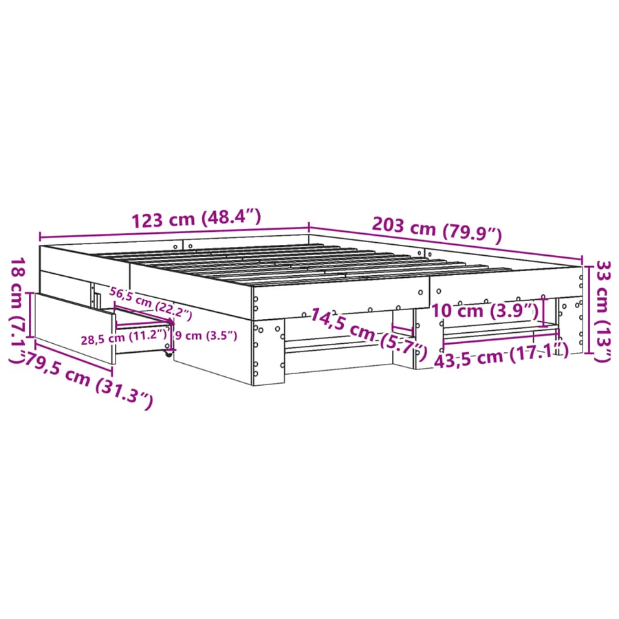 Cadre de lit sans matelas gris béton 120x200 cm bois ingénierie - 11