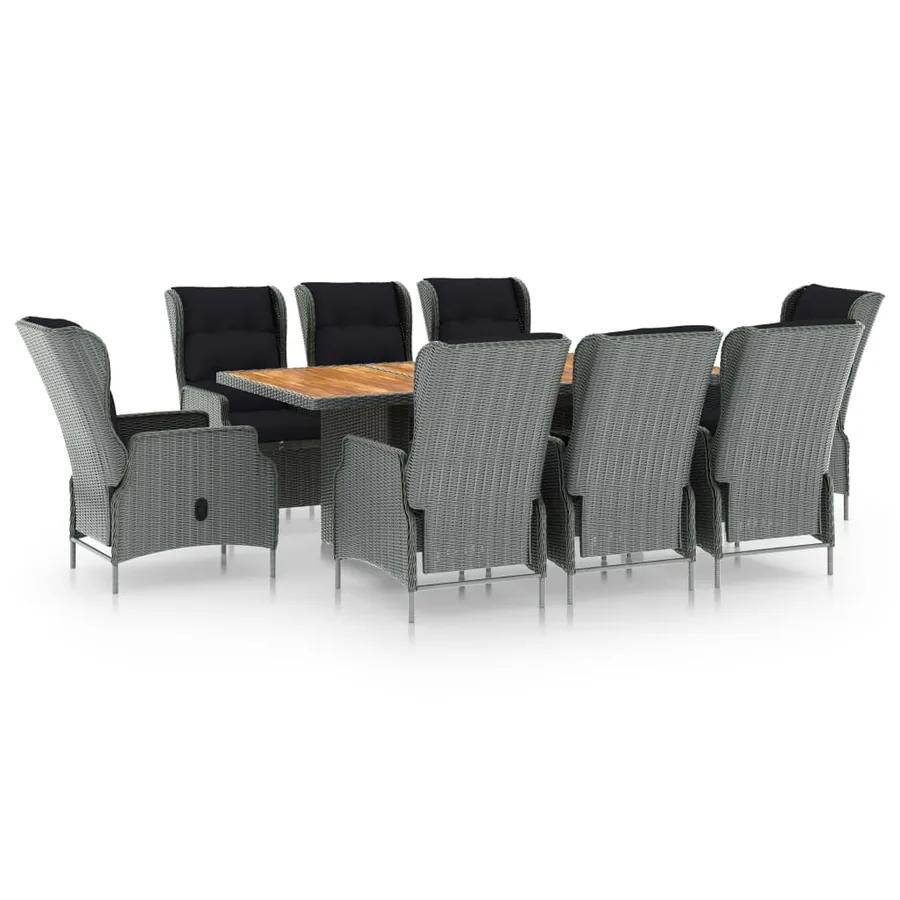Ensemble à manger d'extérieur et coussins 9 pcs résine tressée - 2
