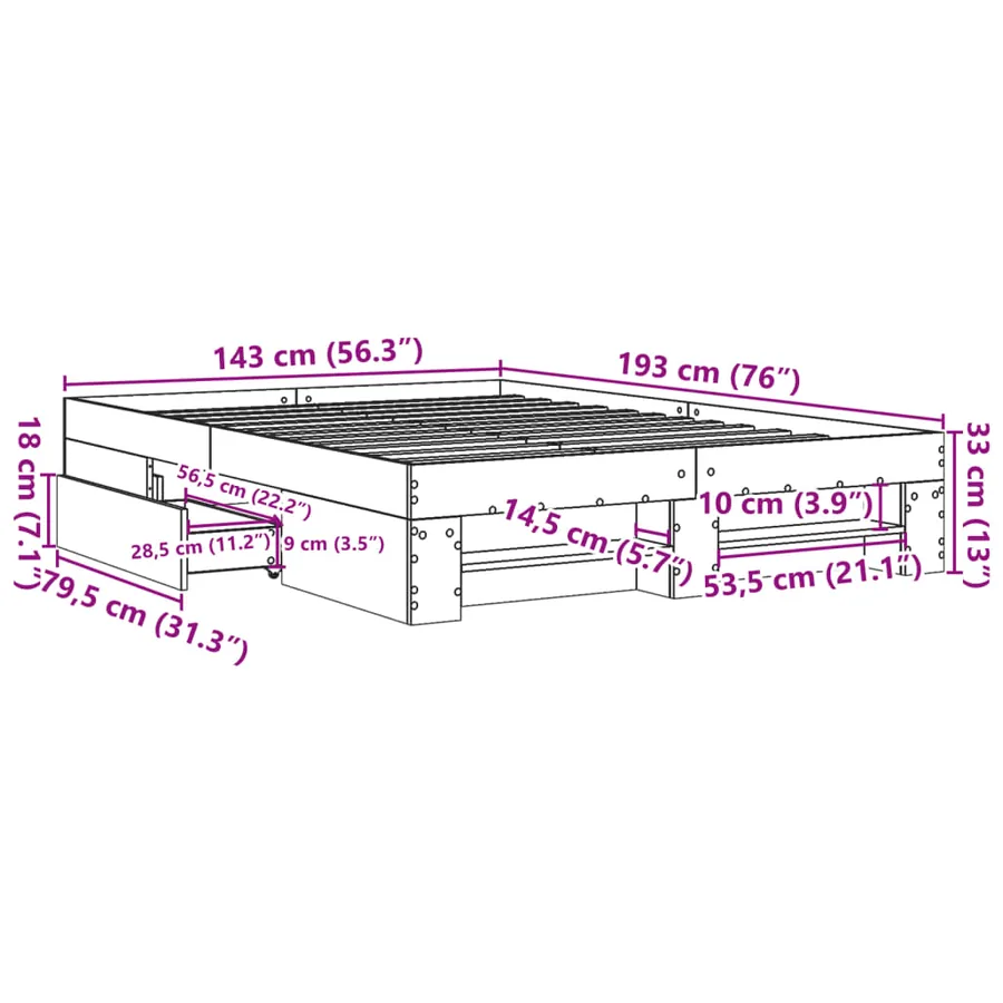 Cadre de lit sans matelas sonoma gris 140x190 cm - 11