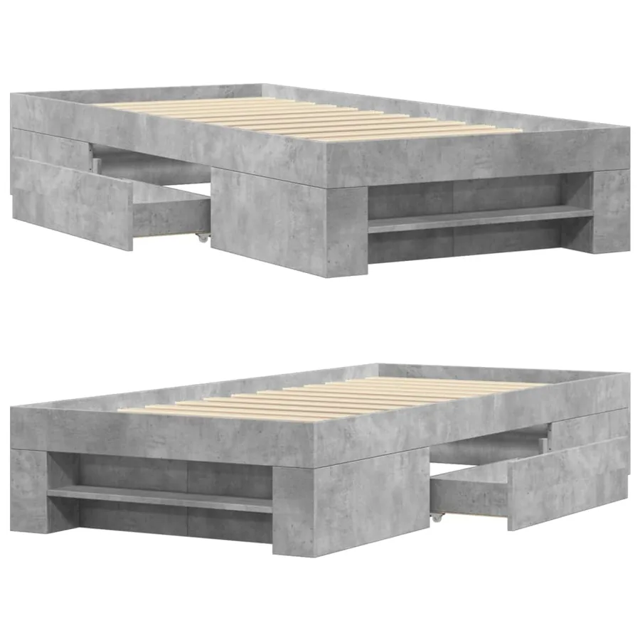 Cadre de lit sans matelas gris béton 90x200cm bois d'ingénierie - 8