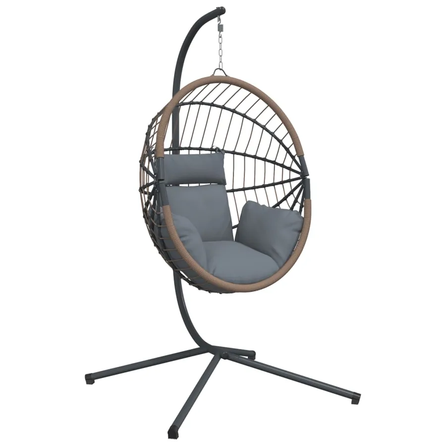 Chaise suspendue forme d'œuf et support gris clair rotin acier - 2