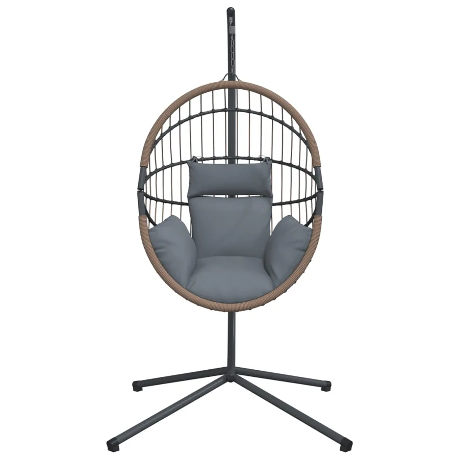 Chaise suspendue forme d'œuf et support gris clair rotin acier - 4