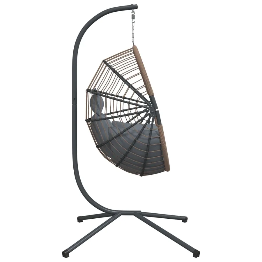 Chaise suspendue forme d'œuf et support gris clair rotin acier - 5