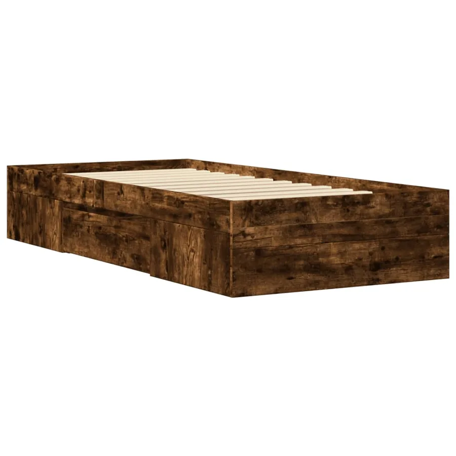 Cadre de lit sans matelas chêne fumé 75x190cm bois d'ingénierie - 7