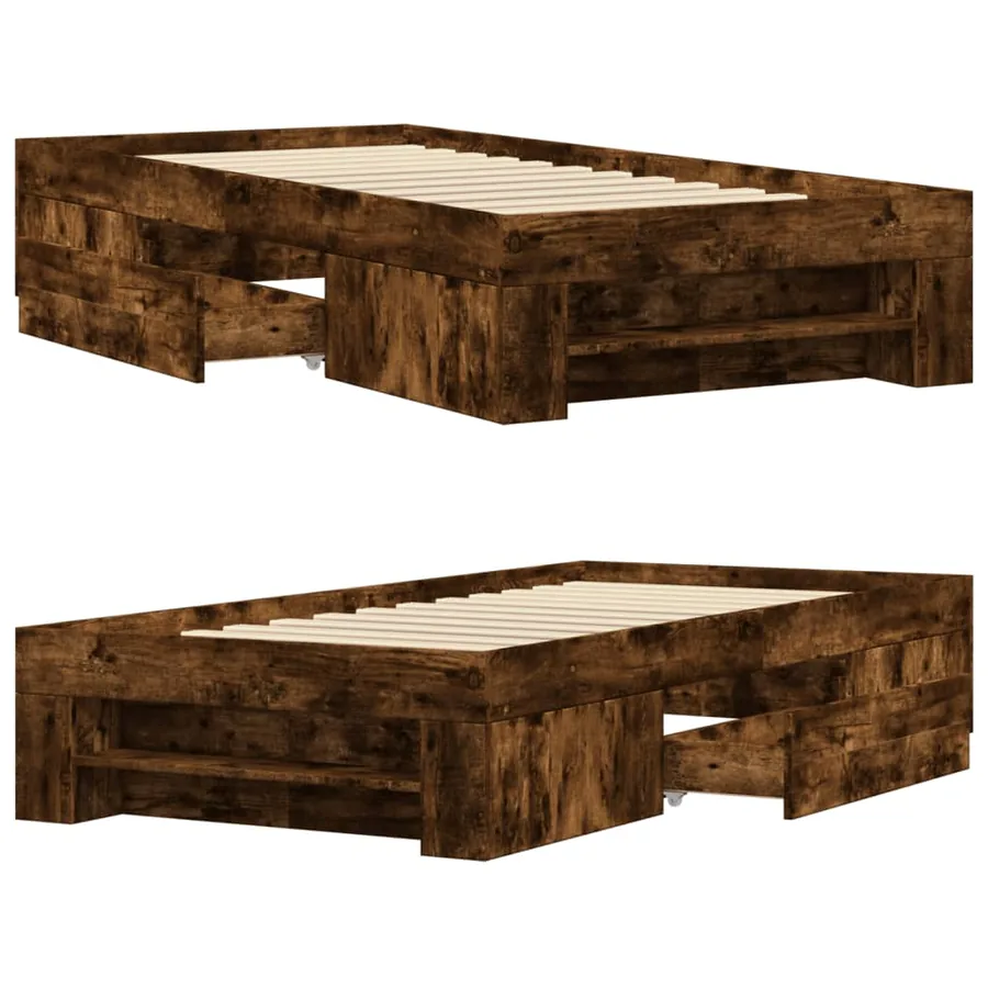 Cadre de lit sans matelas chêne fumé 75x190cm bois d'ingénierie - 8
