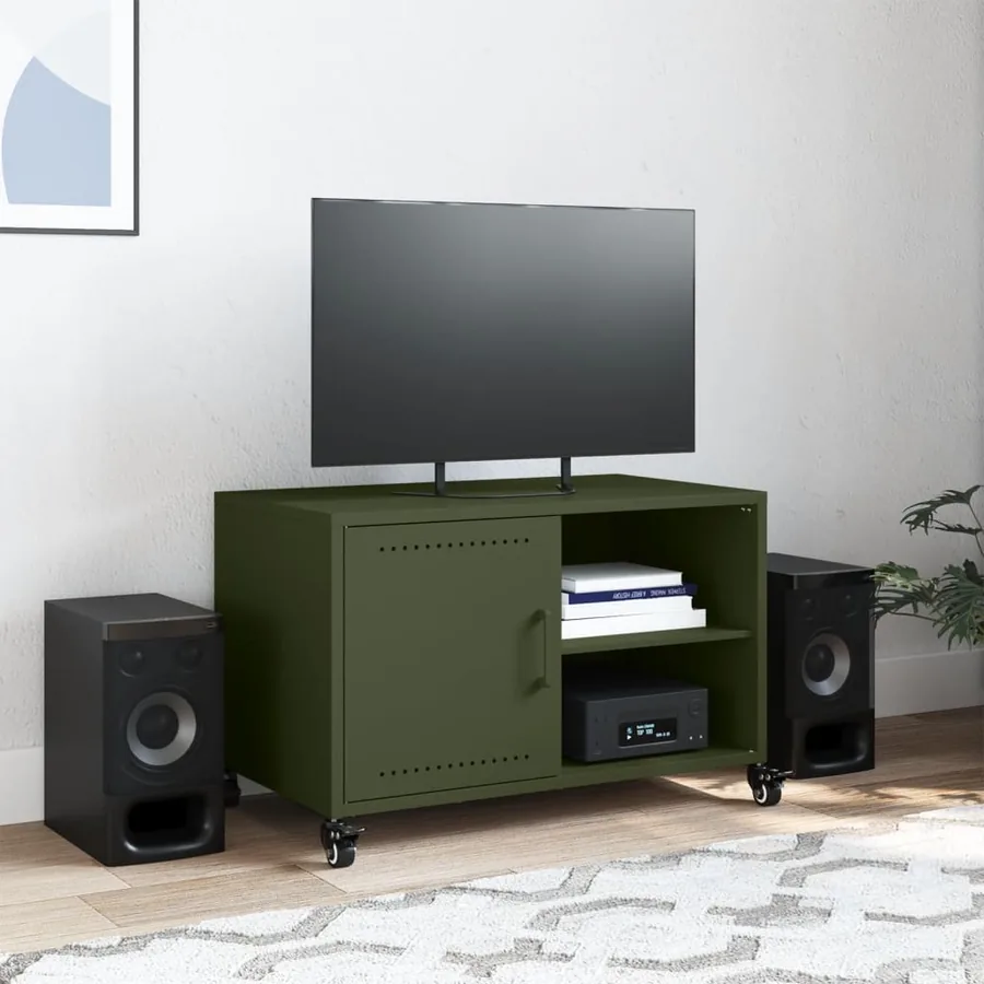 Meuble TV vert olive 68x39x43,5 cm acier - 3